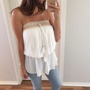 White Strapless Crochet loose Tube Top (L)